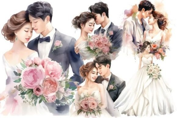 Asian Wedding Clipart: Elegant Bride & Groom Designs