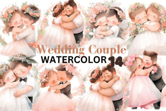 Beautiful Cute Wedding Couple Watercolor: Art for Your Projects