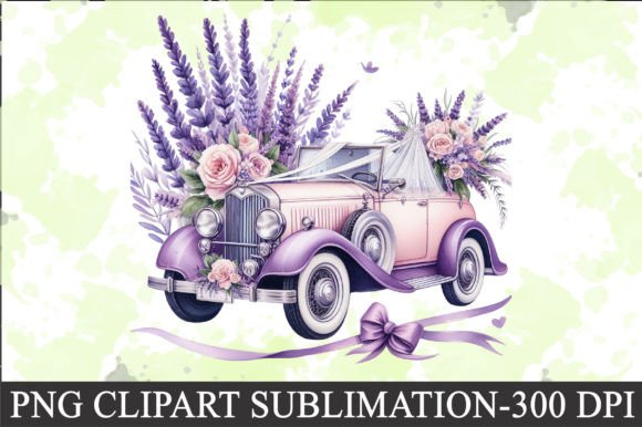 Charming Lavender Wedding Car Clipart for Creative Projects
