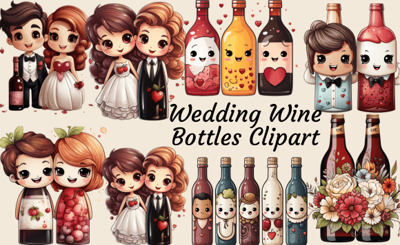 Charming Wedding Wine Bottle Clipart for Every Design Need