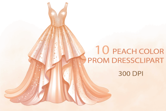 Dreamy Peach Floral Wedding Dress Clipart for Elegant Projects