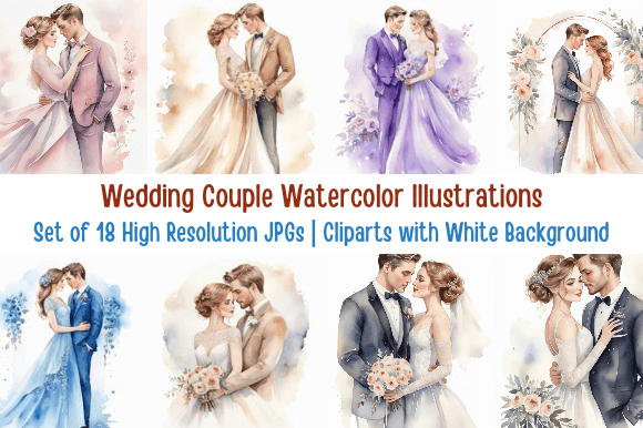 Elegance Unveiled: The Watercolor Wedding Clipart Set