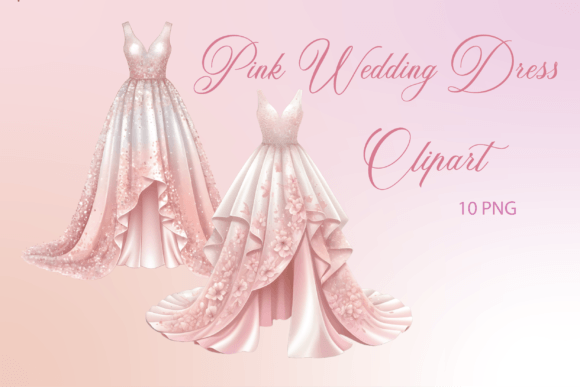 Elegant Watercolor Wedding Dress Clipart for Designers