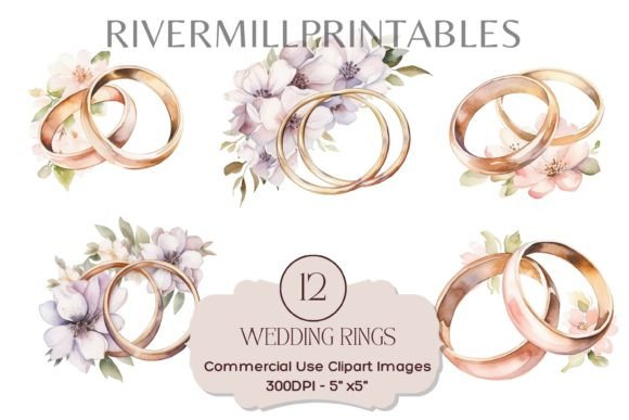 Elegant Wedding Bands Clipart: 12 Versatile PNGs for Creative Projects
