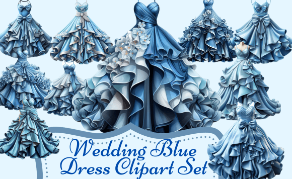 Elegant Wedding Blue Dress Clipart for Creative Projects