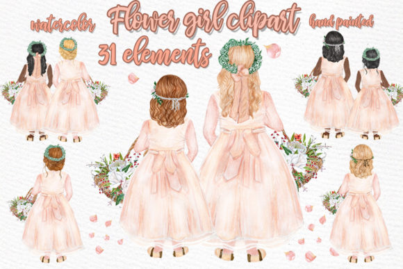 Enchanting Flower Girl Clipart for Wedding Stationery