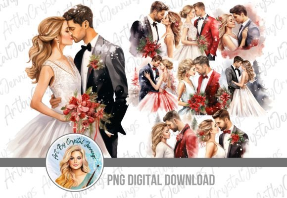 Festive Elegance: Christmas Wedding Bride & Groom PNG