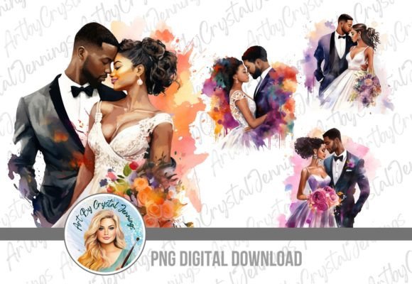 Stunning Bride & Groom Black Couple PNG for Your Designs