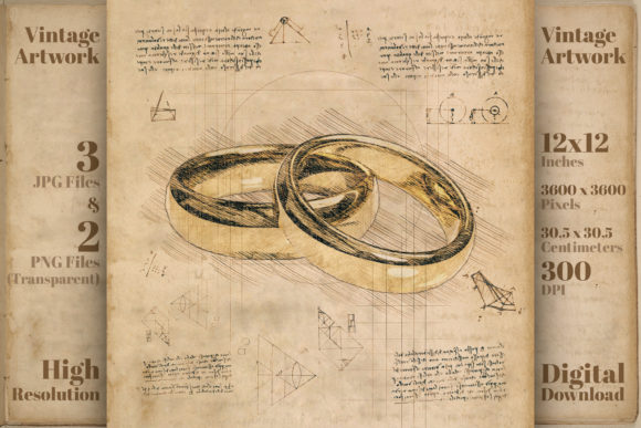 Timeless Elegance: The Wedding Rings Gold Retro Drawing Sketch