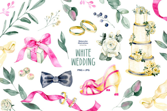 Watercolor White Wedding Clipart for Elegant Design Projects